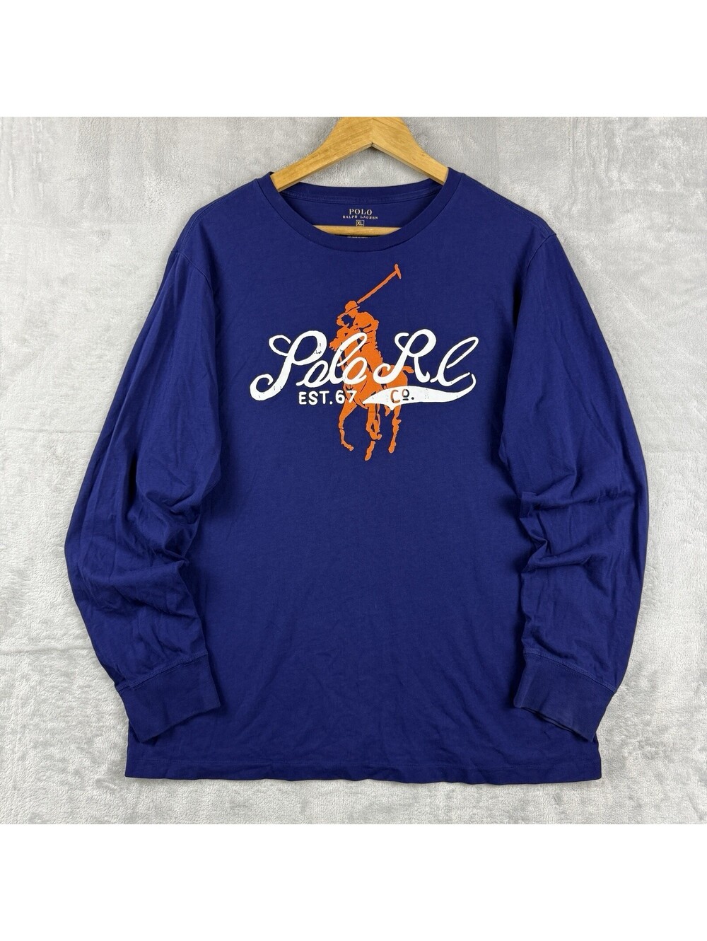 Polo Ralph Lauren Mens XL Blue Big Pony Logo Graphic Long Sleeve T-Shirt Classic